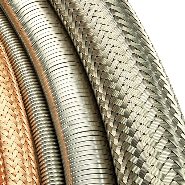 Close-up of different penflex metal hoses.
